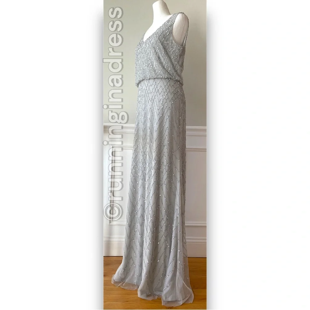 NWT BHLDN Anthropologie Blaise Gown Silver Gray Hand Beaded Geo Dress 8 - Picture 7 of 15